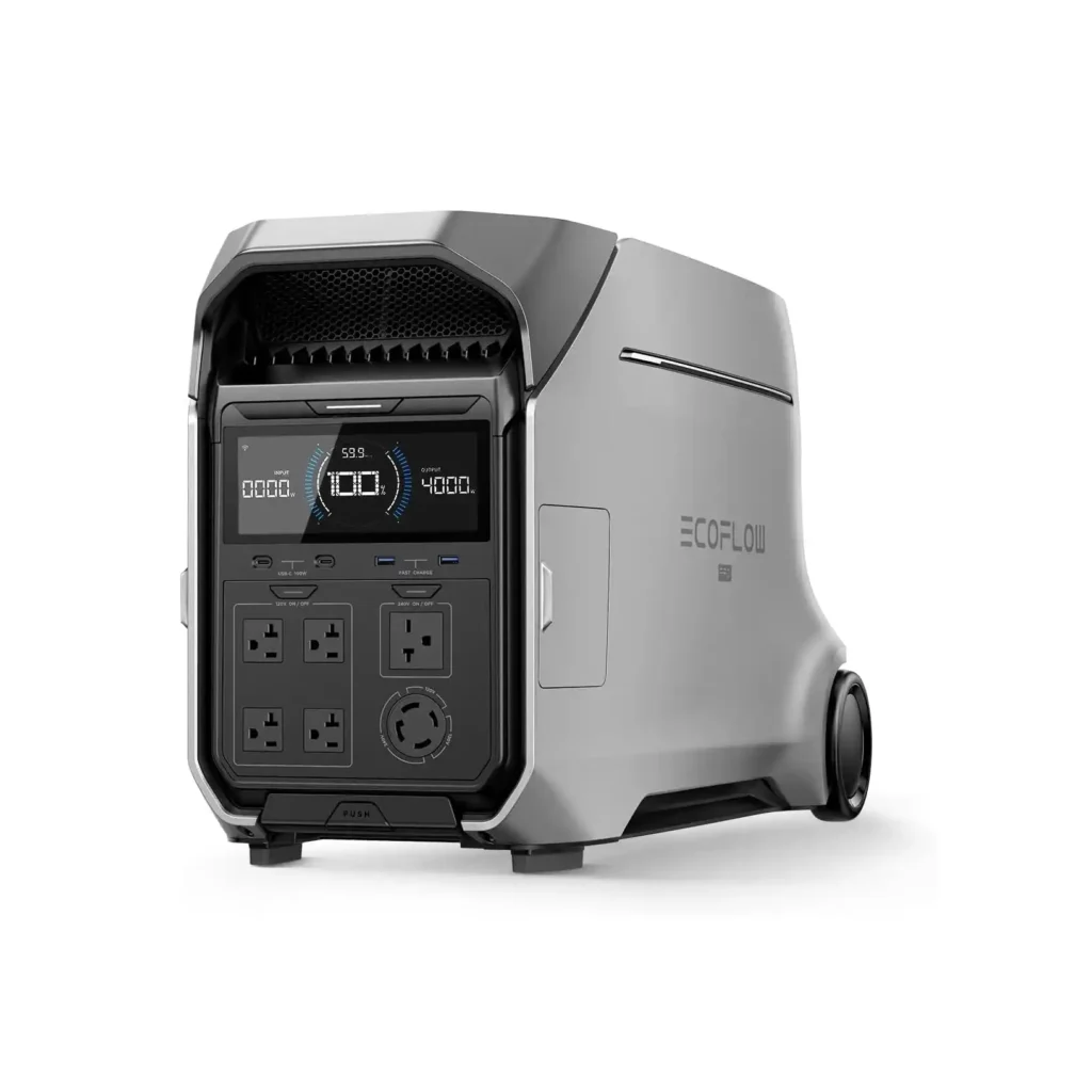 EcoFlow DELTA Pro 3 whole house backup power system with integrated 120V/240V outlets for reliable residential backup power.