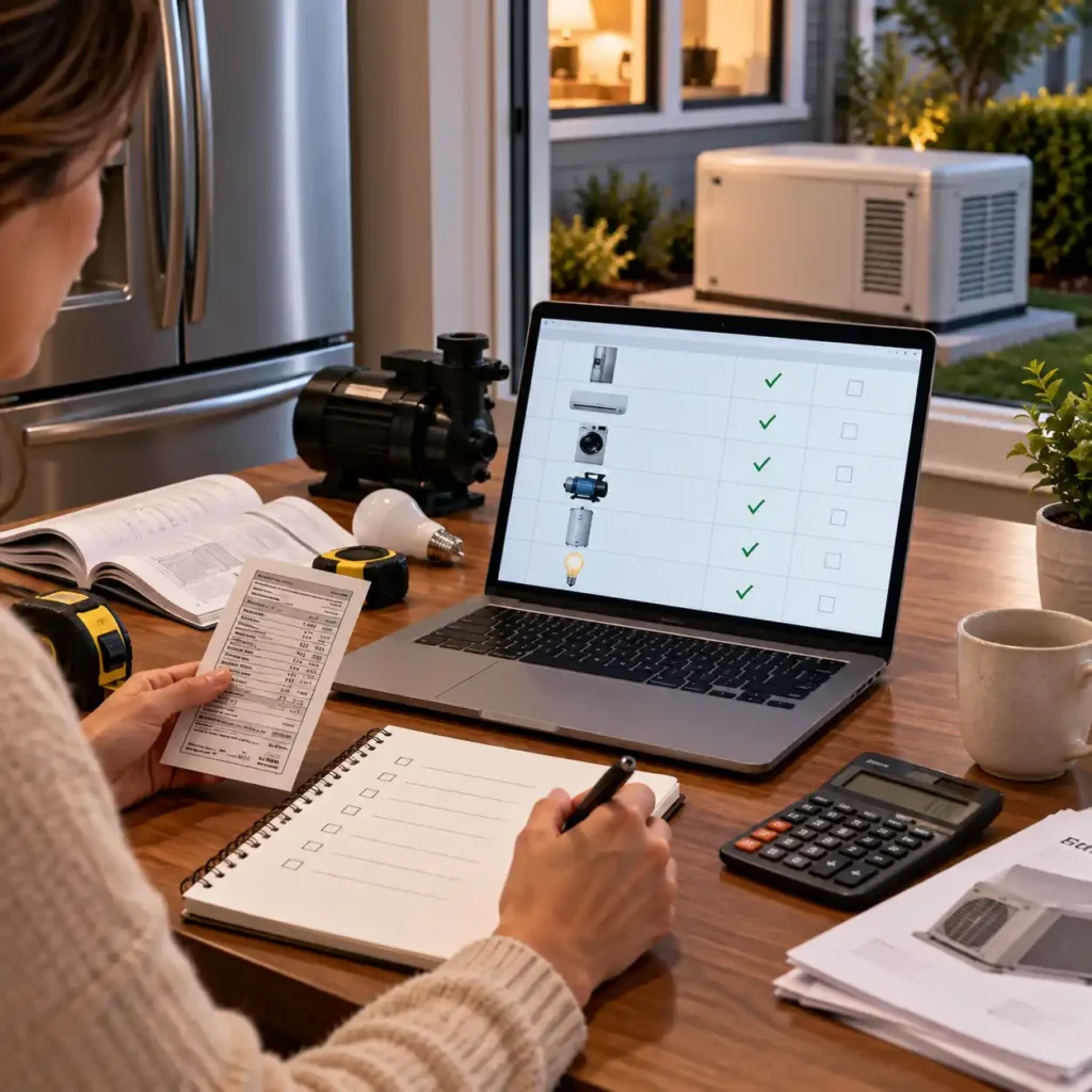 realistic home electrical setup with a homeowner reviewing appliance power measurements for a more accurate load estimate