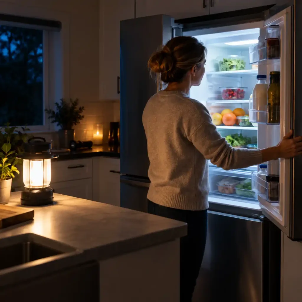 Refrigerator kept closed during a power outage to help maintain a safe internal temperature