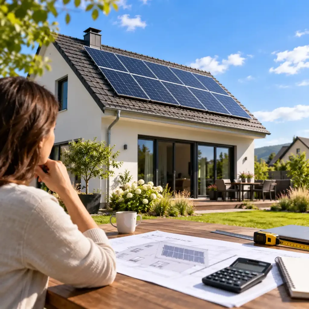 Residential rooftop solar panel system illustrating a sample solar array sizing calculation