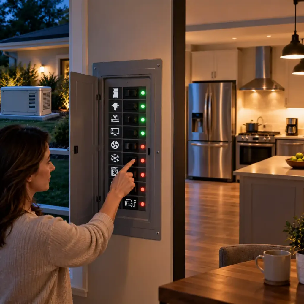 modern home with essential and high-power appliances connected to a backup power system
